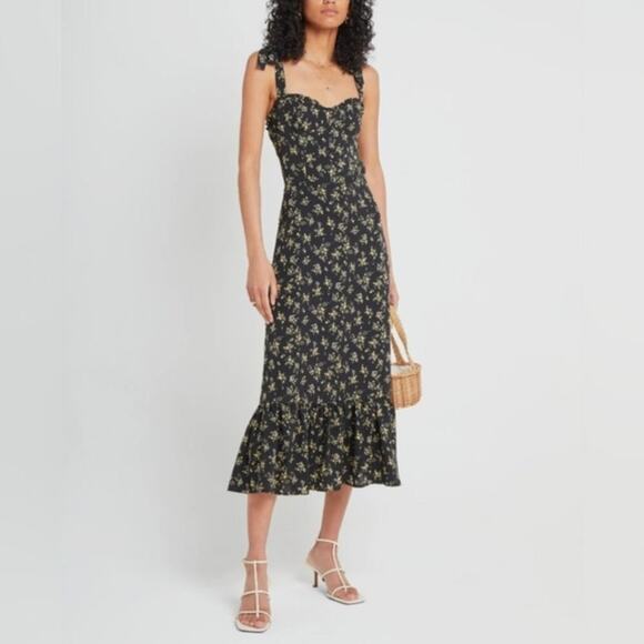 O.P.T. Toile de Jouy Black Floral Print Midi Dress - Picture 1 of 9